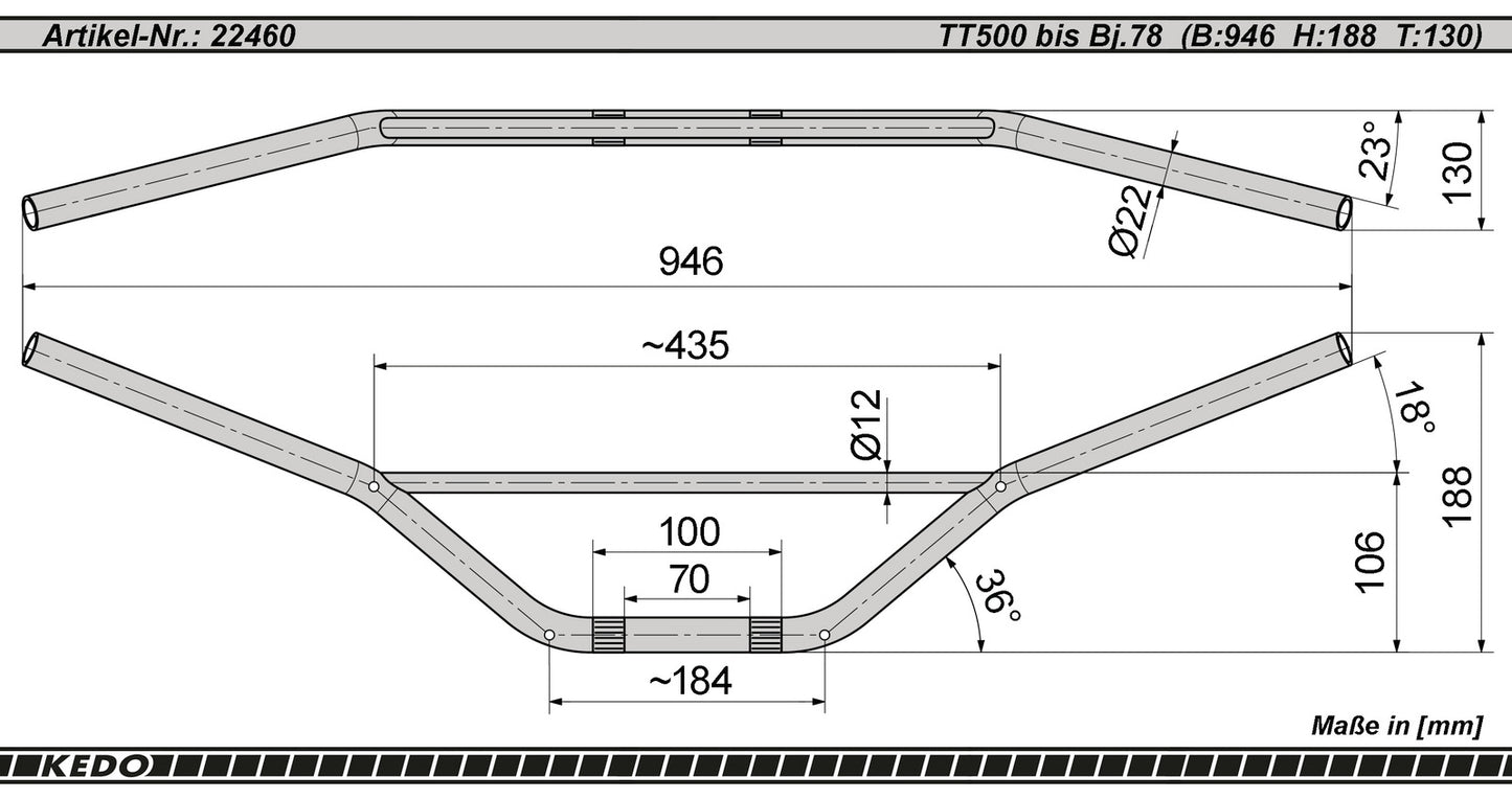 Replica Handlebar - Chrome Plated ('high and wide') - XT500 TT500 Universal
