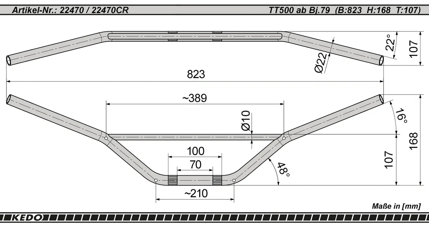 Replica Handlebars - Flat Black - TT500 XT250 XT500 DT125/MX Universal