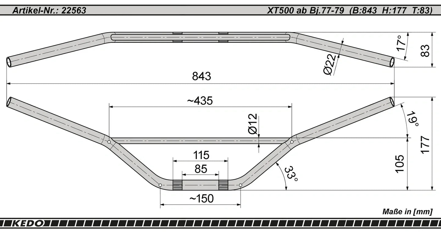 Replica Handlebar - Chrome Plated, Flat - XT250 XT500