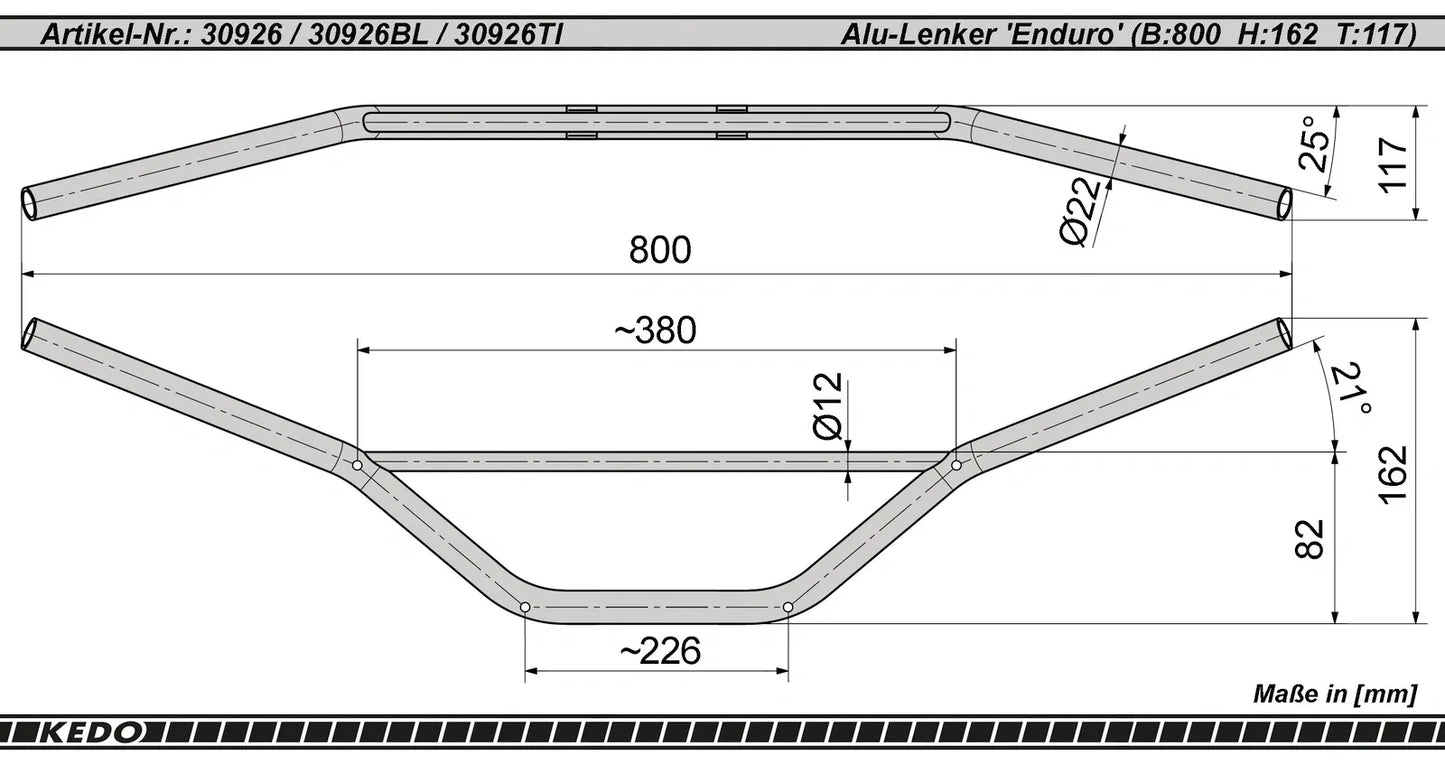Aluminum Handlebar - 'Enduro' - High type - Black -XT500 XT600/Z MT03 XTZ660 XT660R/X XTZ750 TDM850 TDM900 Universal