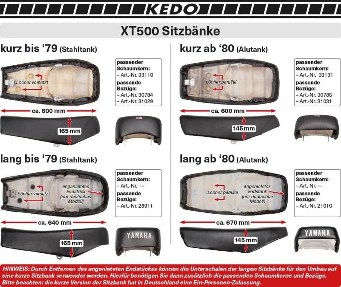 Seat Foam - Short Version, approx. 60cm - XT500