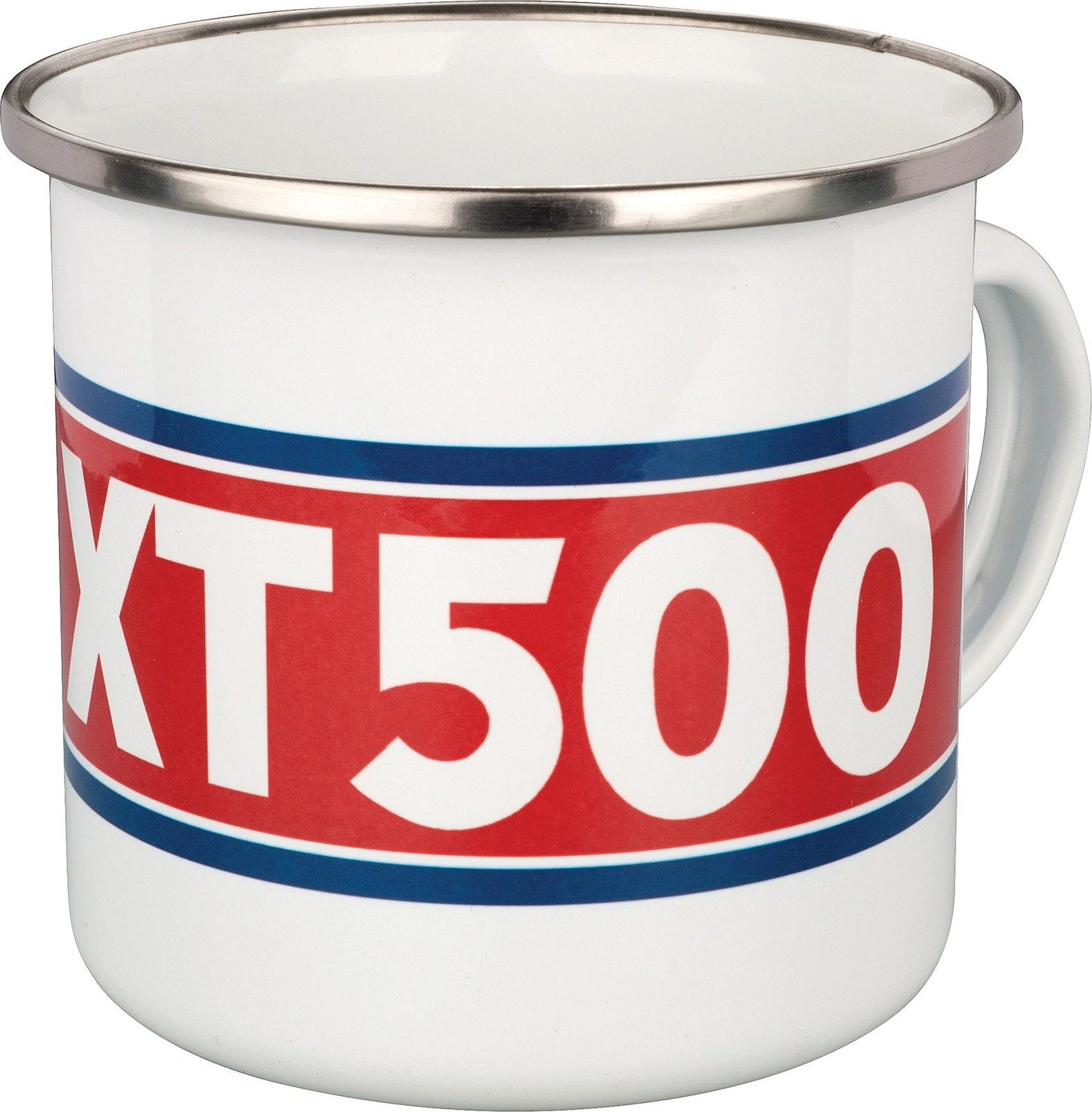 Nostalgia Mug 'XT500' - with XT500 and Tuning Fork Logo - Red/White/Blue in Gift Box - Enamel with Metal Rim - XT500 TT500 SR500 Universal