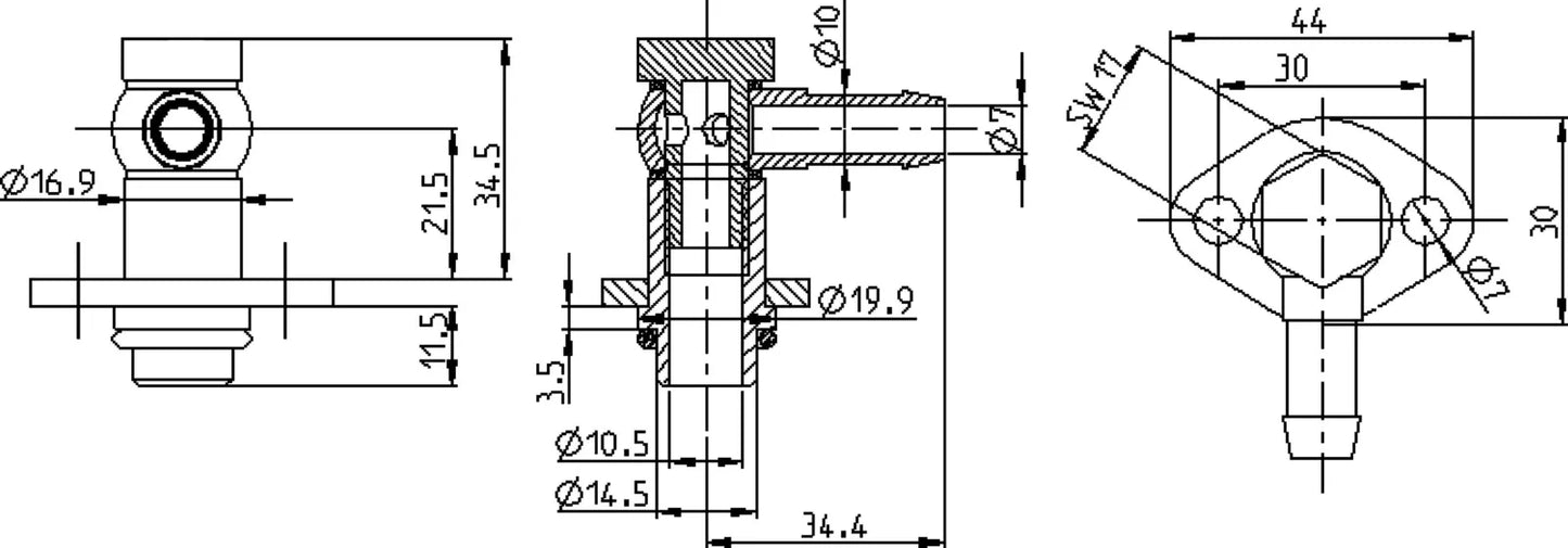 KEDO Oil Line Adapter - Top of Crankcase/Motor - Angled 90° - XT500 TT500 SR500 Various YAMAHA