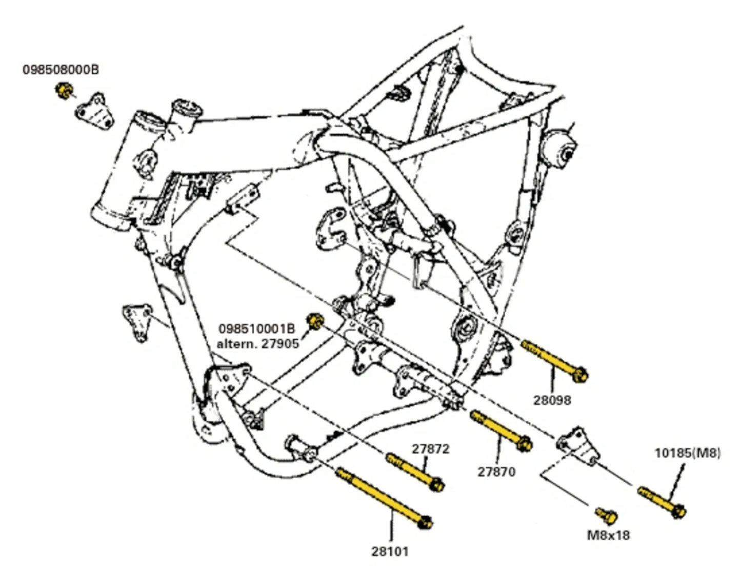 OEM YAMAHA - Engine Mounting Bolt - 80mm - at Cylinder Head Cover - XT500 TT500