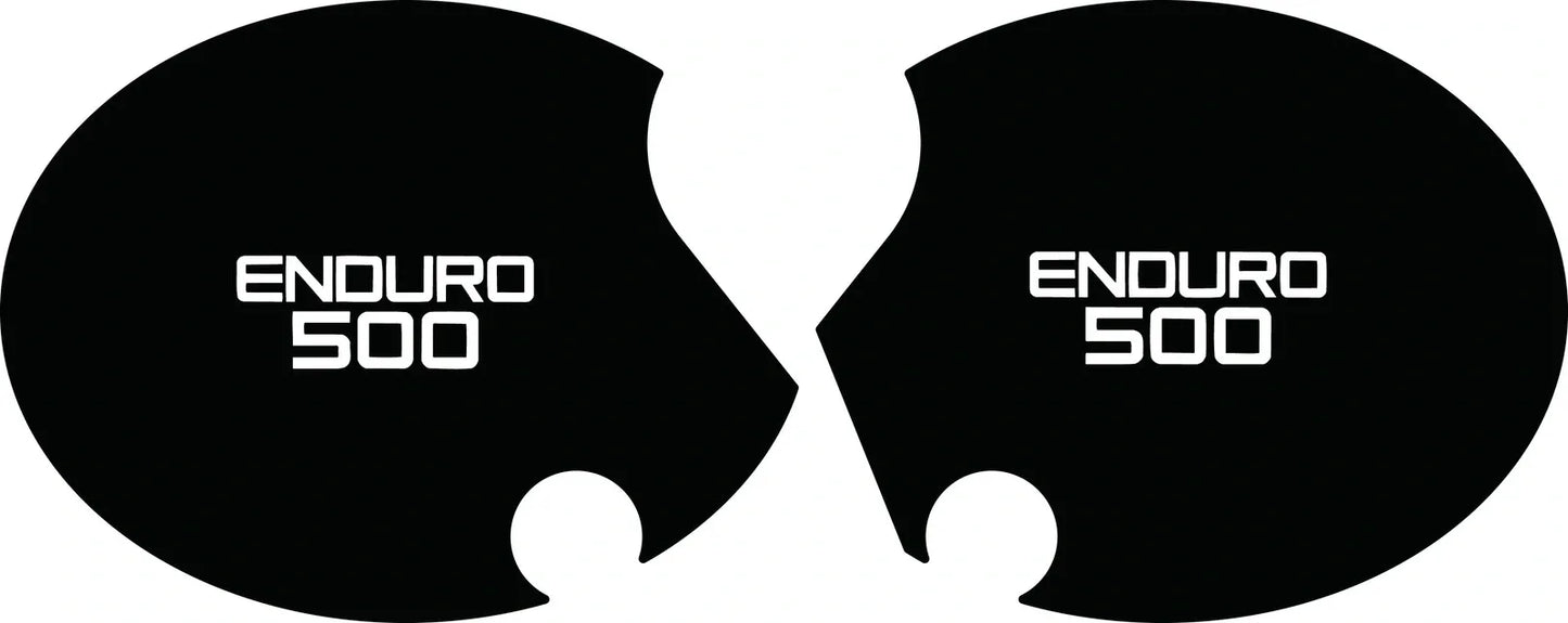 Side Cover Decal Set 'ENDURO 500' - White Lettering - Black Background - XT500 '80-