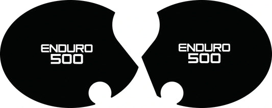 Side Cover Decal Set 'ENDURO 500' - White Lettering - Black Background - XT500 '80-