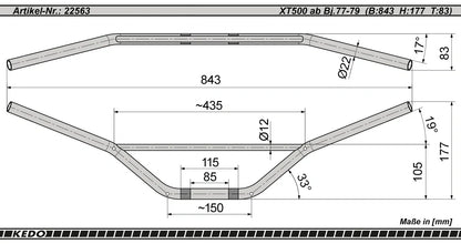 Replica Handlebar - Chrome Plated, Flat - XT250 XT500