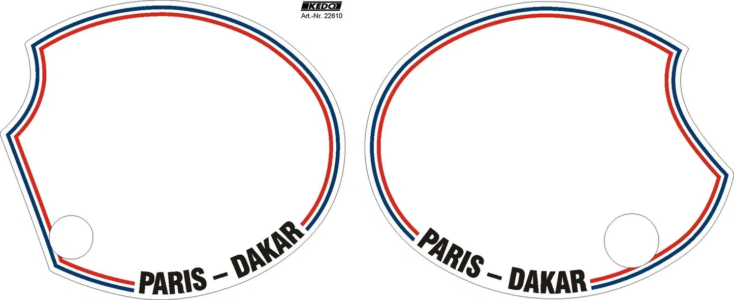 Side Cover Decal Set - White Background - Paris-Dakar/Red + Blue Stripes - XT500 -'79 TT500 -'78