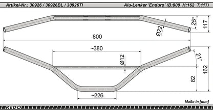 Aluminum Handlebar - 'Enduro' - High type - Silver -XT500 XT600/Z MT03 XTZ660 XT660R/X XTZ750 TDM850 TDM900 Universal