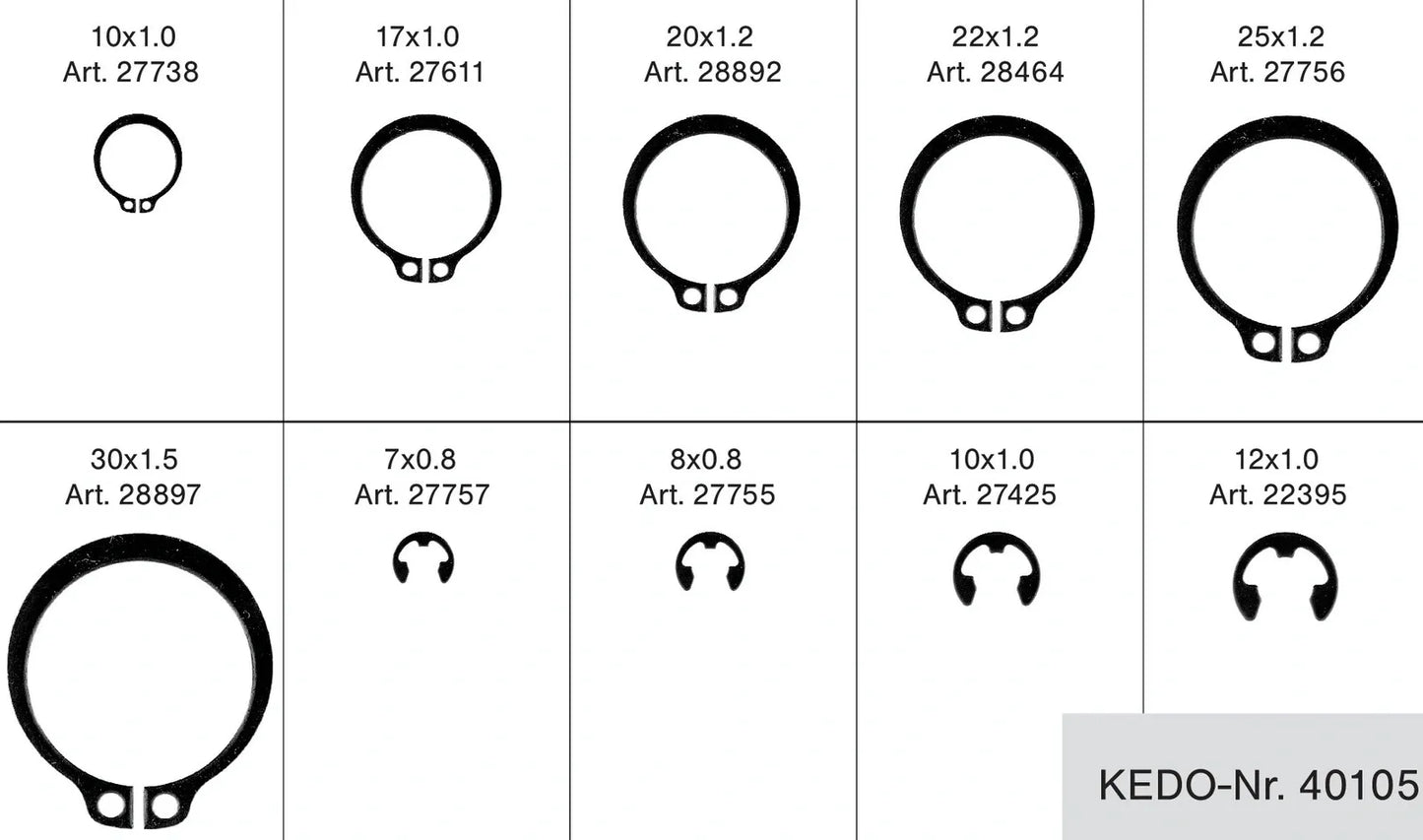 KEDO Circlip Set 7-30 mm - 10 Sizes/2 Shapes - 5 Pieces each - Universal Misc. YAMAHA Models