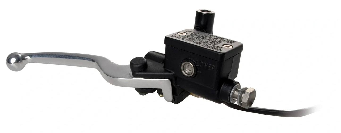 Front Brake Master Cylinder Assembly - 1/2" - with Silver Aluminum Lever/Brake Light Switch/Clamp for M10 Mirror Thread - Stainless Steel Banjo - SR500 XT600