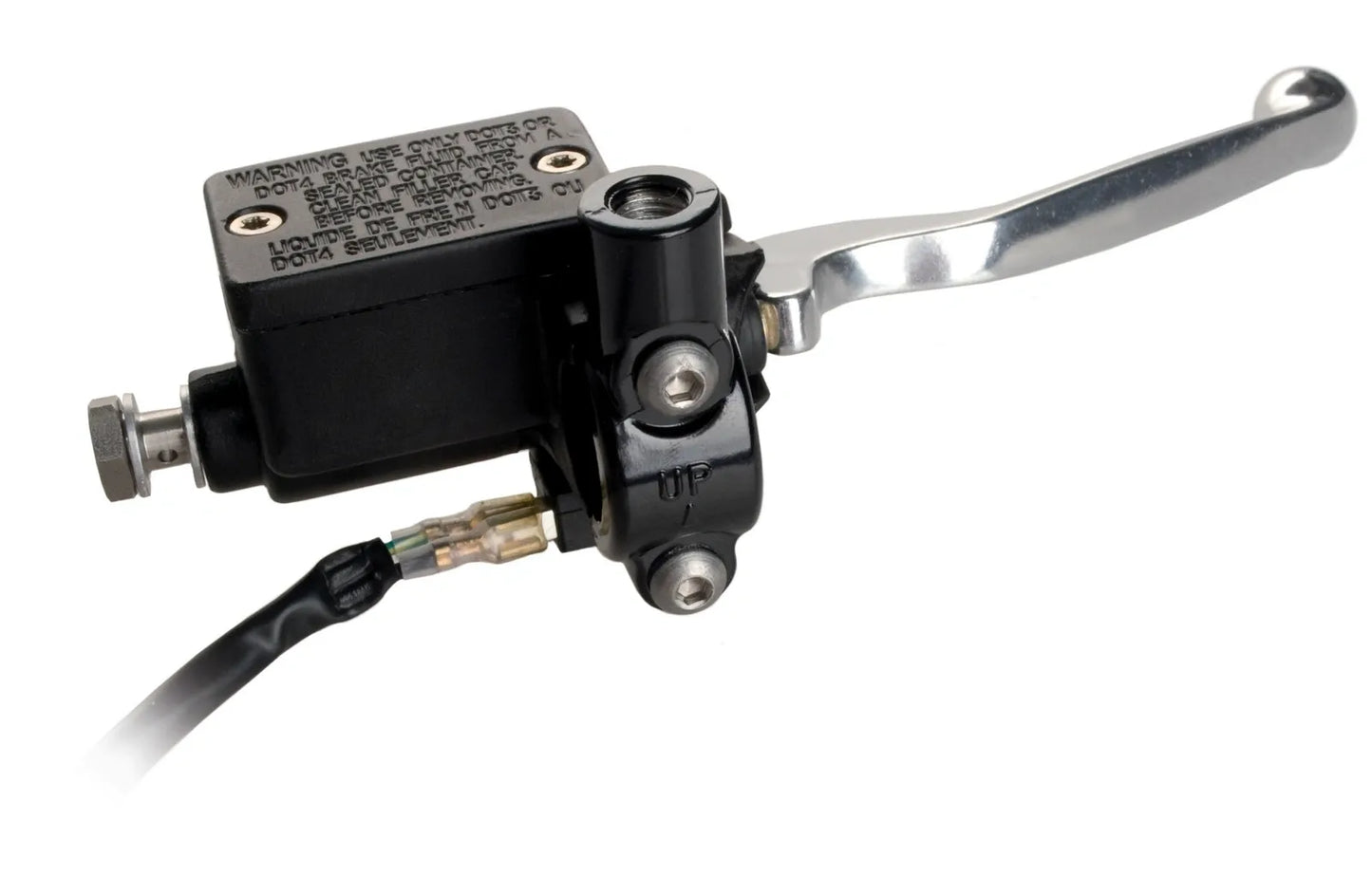 Front Brake Master Cylinder Assembly - 1/2" - with Silver Aluminum Lever/Brake Light Switch/Clamp for M10 Mirror Thread - Stainless Steel Banjo - SR500 XT600