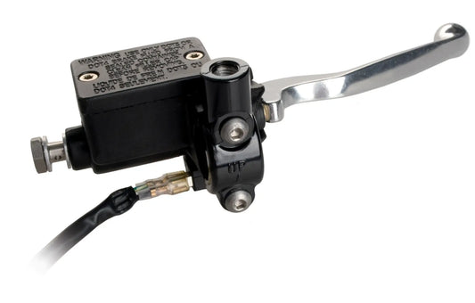 Front Brake Master Cylinder Assembly - 1/2" - with Silver Aluminum Lever/Brake Light Switch/Clamp for M10 Mirror Thread - Stainless Steel Banjo - SR500 XT600