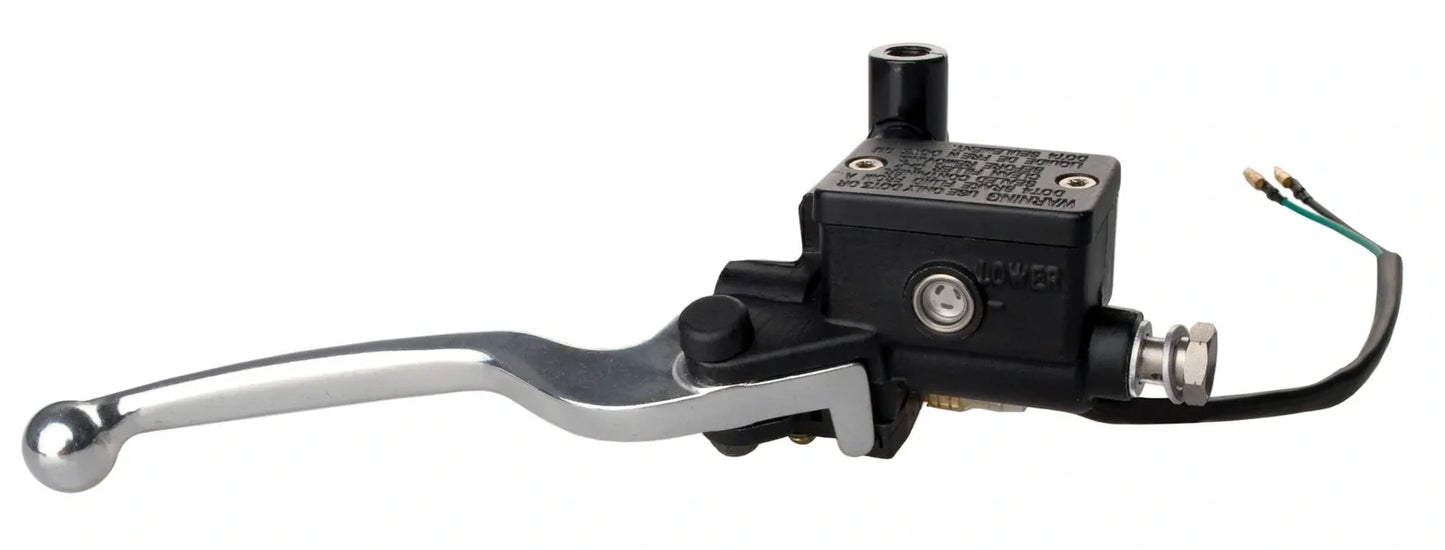 Front Brake Master Cylinder Assembly - 1/2" - with Silver Aluminum Lever/Brake Light Switch/Clamp for M10 Mirror Thread - Stainless Steel Banjo - SR500 XT600