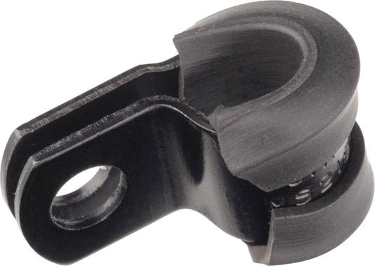 Cable Guide/Bracket for Brake Lines/Cables - up to 9 mm Diameter, 6 mm Mount Hole - Black Anodized Aluminum - Rubberized - Universal