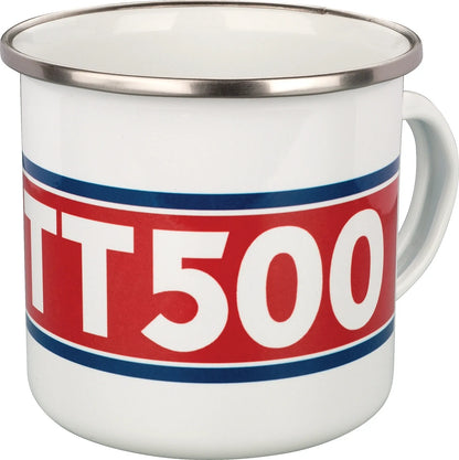 Nostalgia Mug 'TT500' - with TT500 and Tuning Fork Logo - Red/White/Blue in Gift Box - Enamel with Metal Rim - TT500 XT500 SR500 Universal