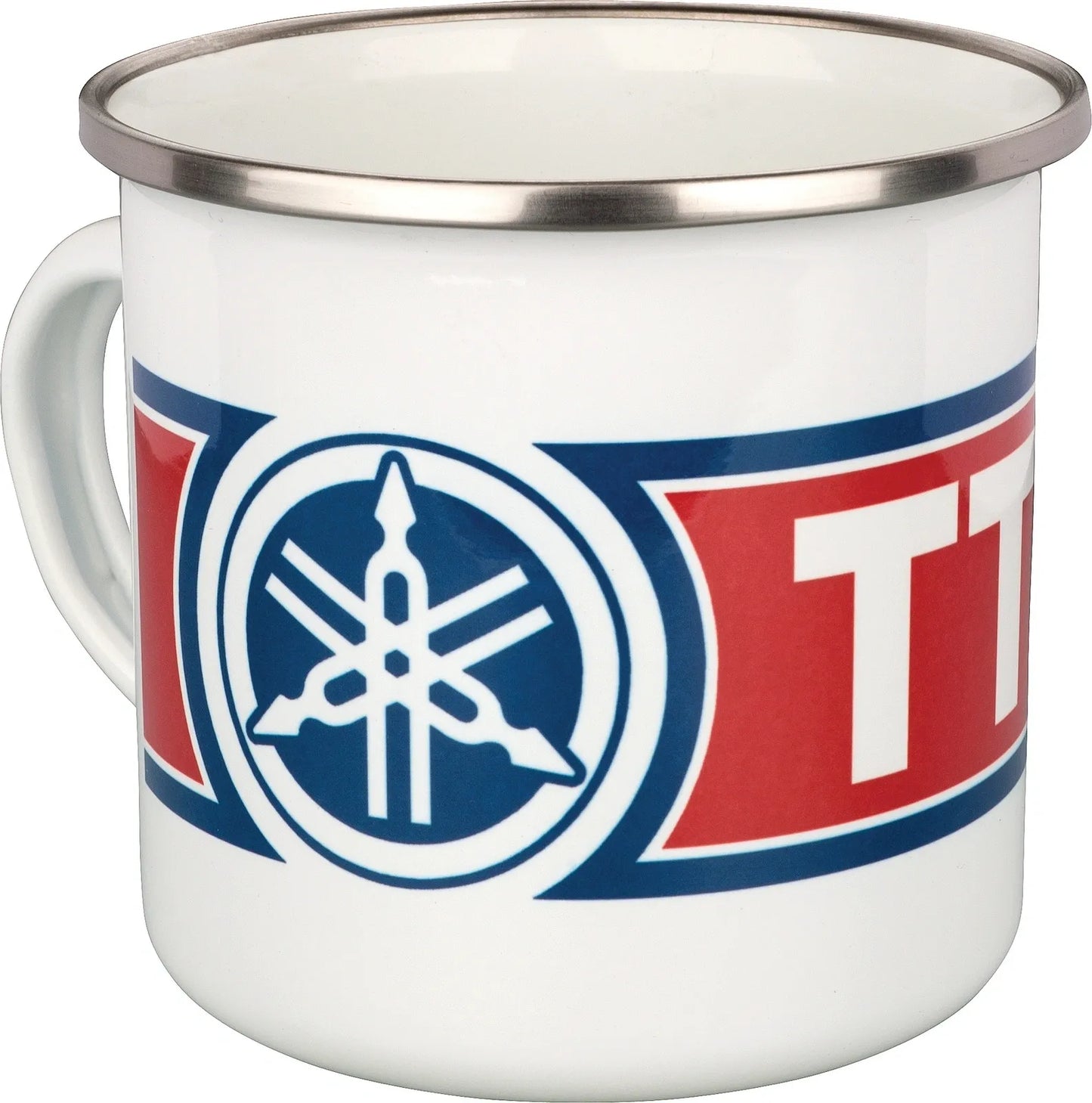 Nostalgia Mug 'TT500' - with TT500 and Tuning Fork Logo - Red/White/Blue in Gift Box - Enamel with Metal Rim - TT500 XT500 SR500 Universal