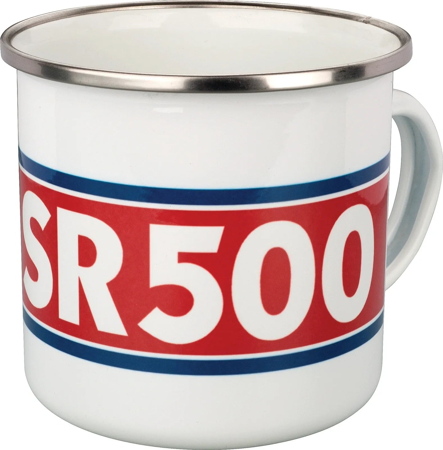 Nostalgia Mug 'SR500' - with SR500 and Tuning Fork Logo - Red/White/Blue in Gift Box - Enamel with Metal Rim - SR500 TT500 XT500 Universal