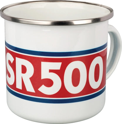 Nostalgia Mug 'SR500' - with SR500 and Tuning Fork Logo - Red/White/Blue in Gift Box - Enamel with Metal Rim - SR500 TT500 XT500 Universal