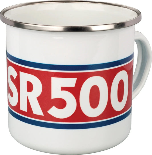 Nostalgia Mug 'SR500' - with SR500 and Tuning Fork Logo - Red/White/Blue in Gift Box - Enamel with Metal Rim - SR500 TT500 XT500 Universal