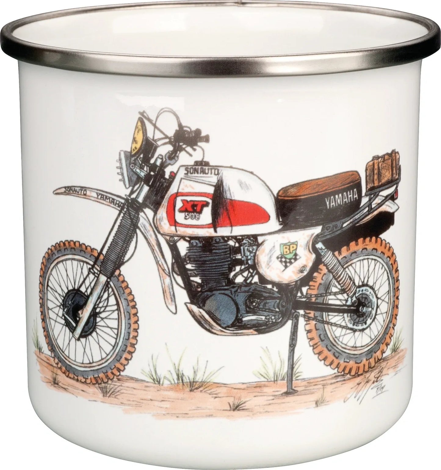 Nostalgia Mug 'XT500 Paris-Dakar' - in Gift Box - Enamel with Metal Rim - XT500 TT500 SR500 Universal
