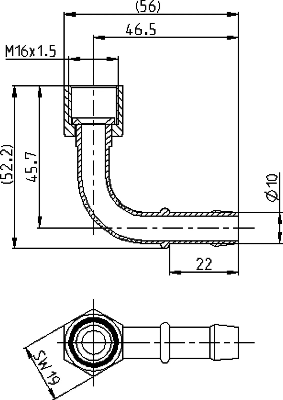 KEDO Oil Line Adapter - at Frame Oil Tank Bottom - 90° Long Sweep Fitting - XT500 TT500 SR500 Various YAMAHA