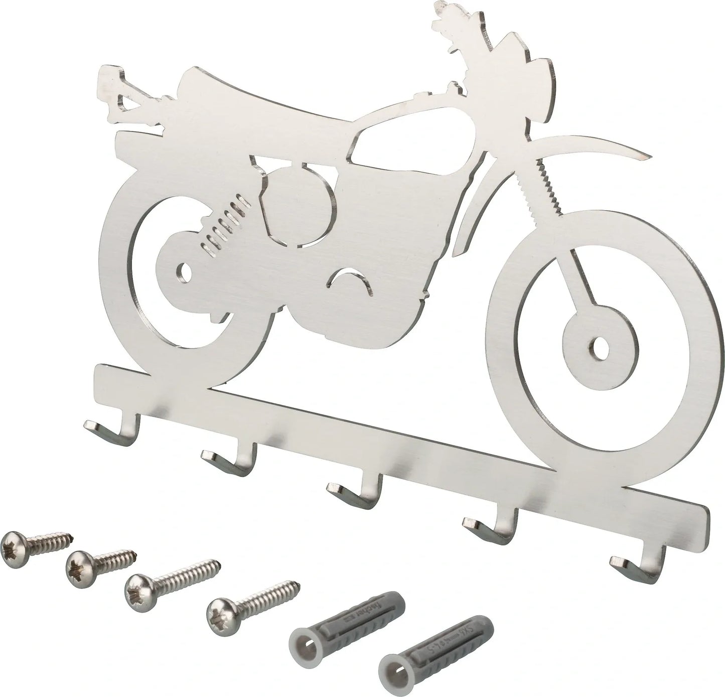 Key/Coat Rack 'XT500' - 5 hooks, 2 mm Stainless Steel - with Sheetrock Anchors + Stainless Steel Screws - XT500 TT500 Universal