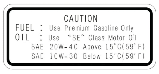 Decal - 'Fuel Oil 5Z, 20W-40/15°C/59°F, 10W-30/15°C/59°F' - XT500 TT500