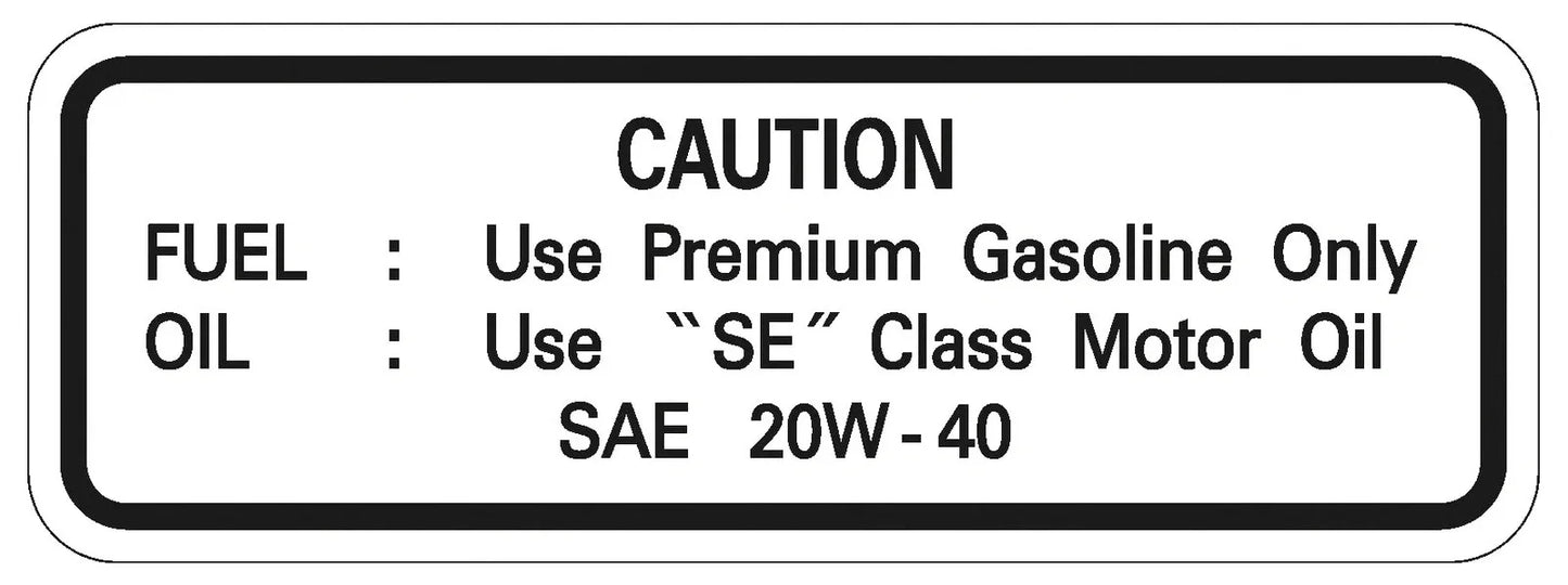 Decal - 'Fuel Oil 4Z, 20W-40' - XT500