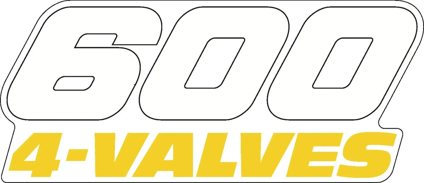 Side Cover Decal - '600 4-Valves' - White/Yellow with Transparent Background - XT600