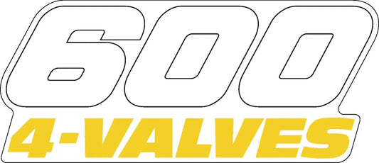 Side Cover Decal - '600 4-Valves' - White/Yellow with Transparent Background - XT600