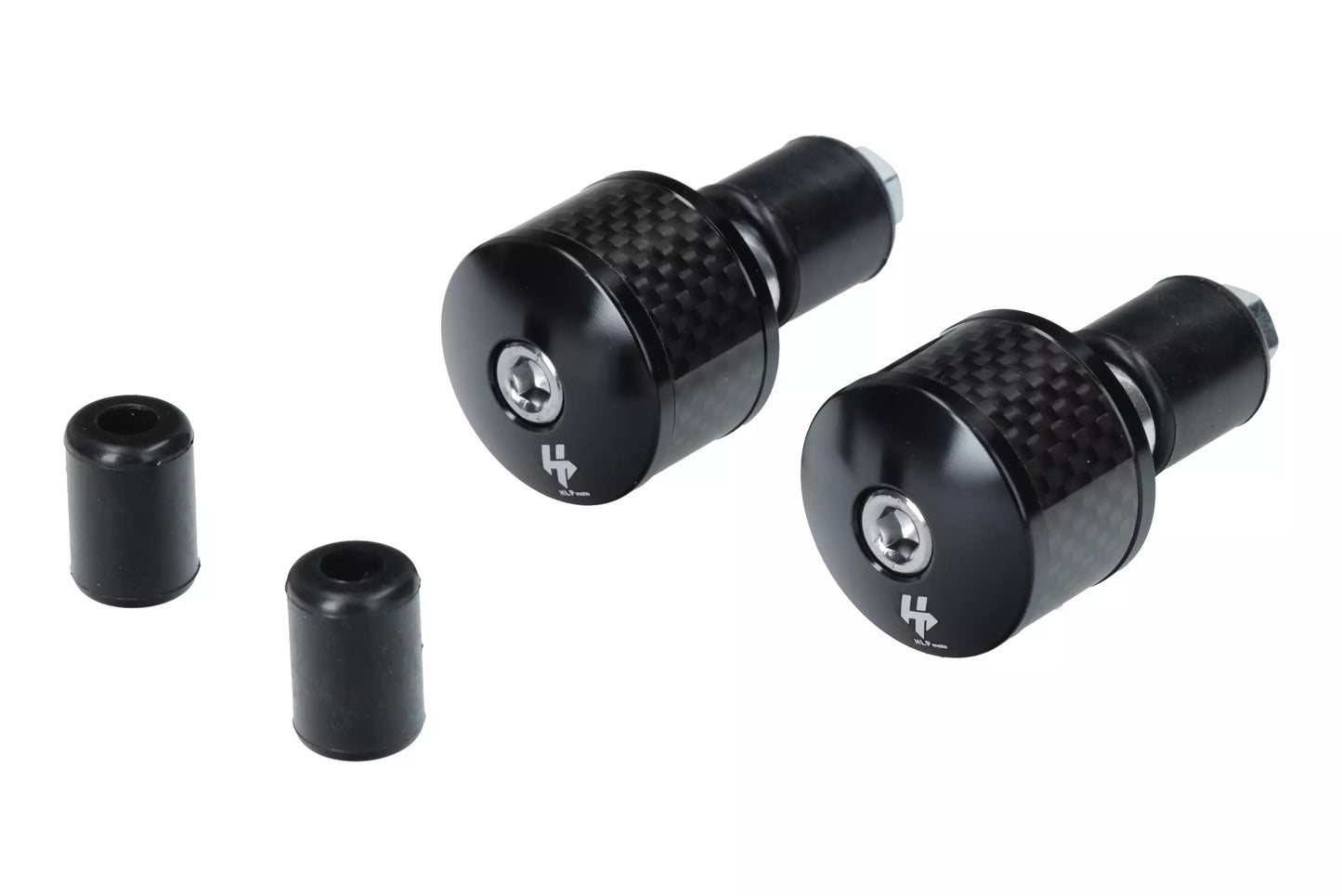 HLP MOTO - Black Aluminum/Carbon Fiber - Handlebar End Weights - Universal