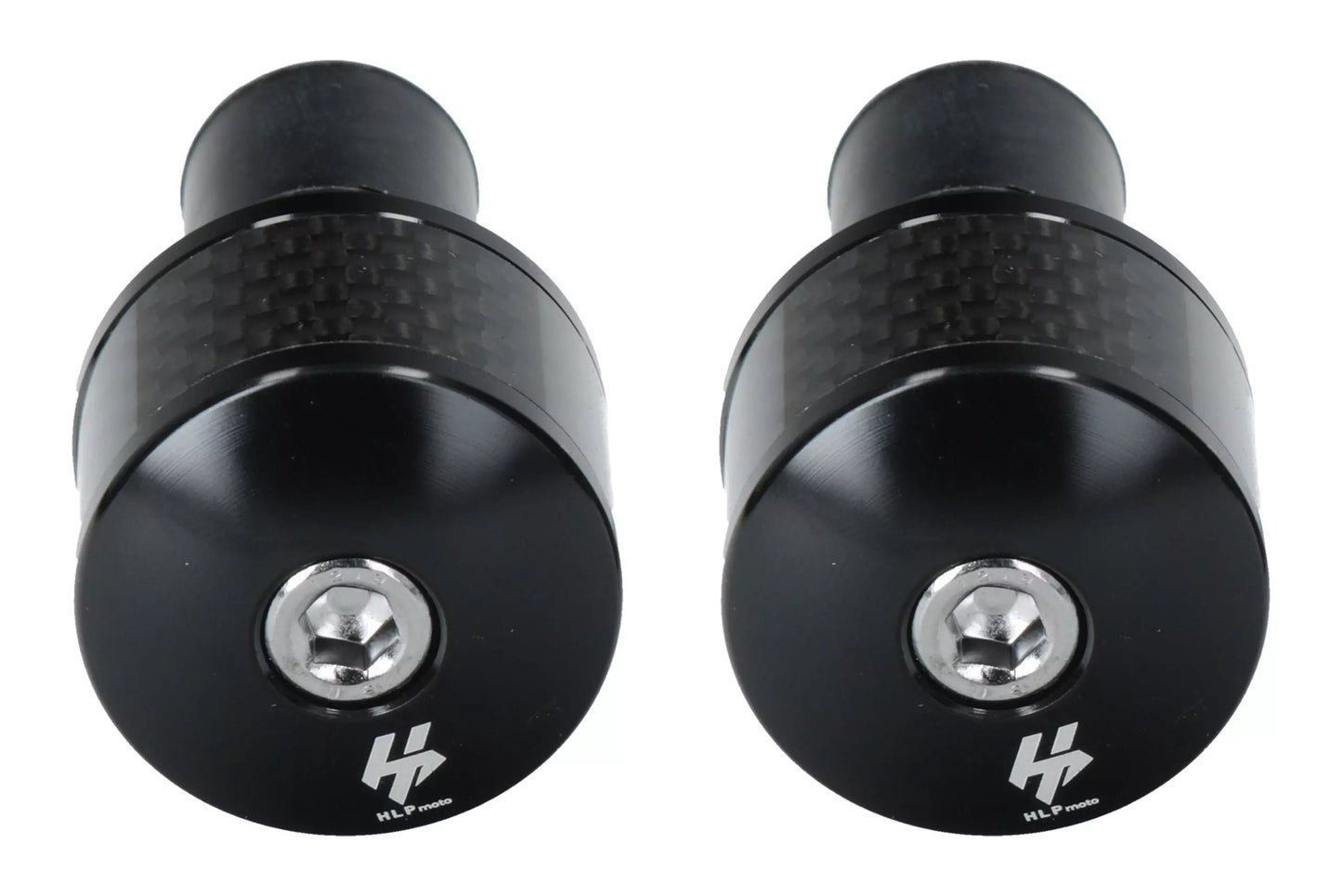 HLP MOTO - Black Aluminum/Carbon Fiber - Handlebar End Weights - Universal