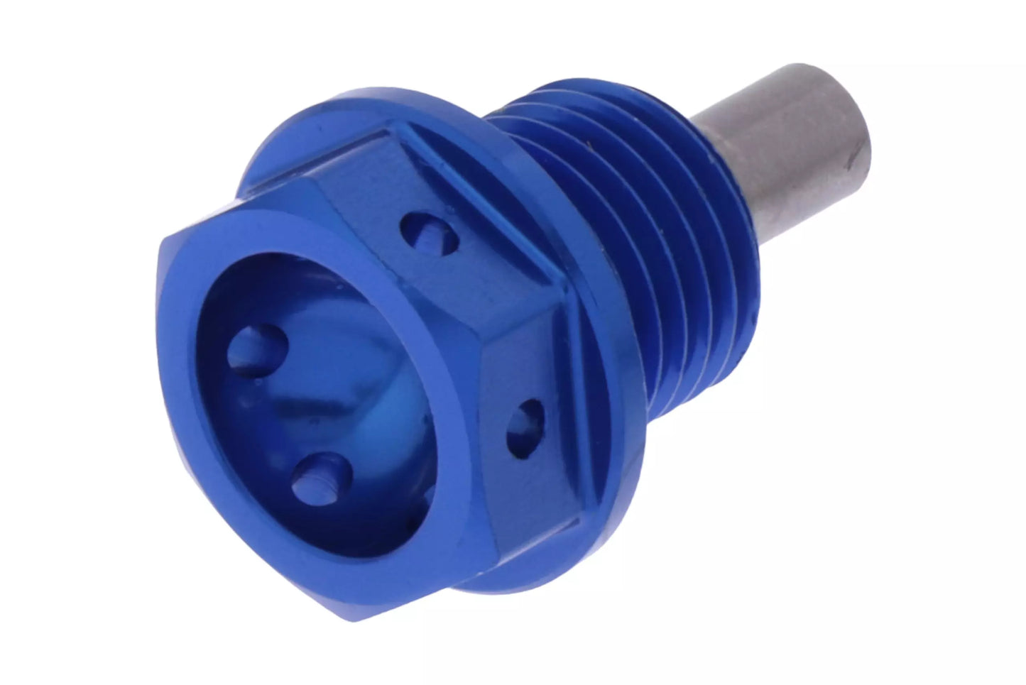 Magnetic Oil Drain Bolt - (M14 x 1.50 mm long 12 mm hex head w/ safety wire holes) - Anodized Aluminum - Blue - Various aprilia BMW Derbi DUCATI HONDA Husqvarna Kawasaki Kymco MZ Sachs Triumph YAMAHA Universal