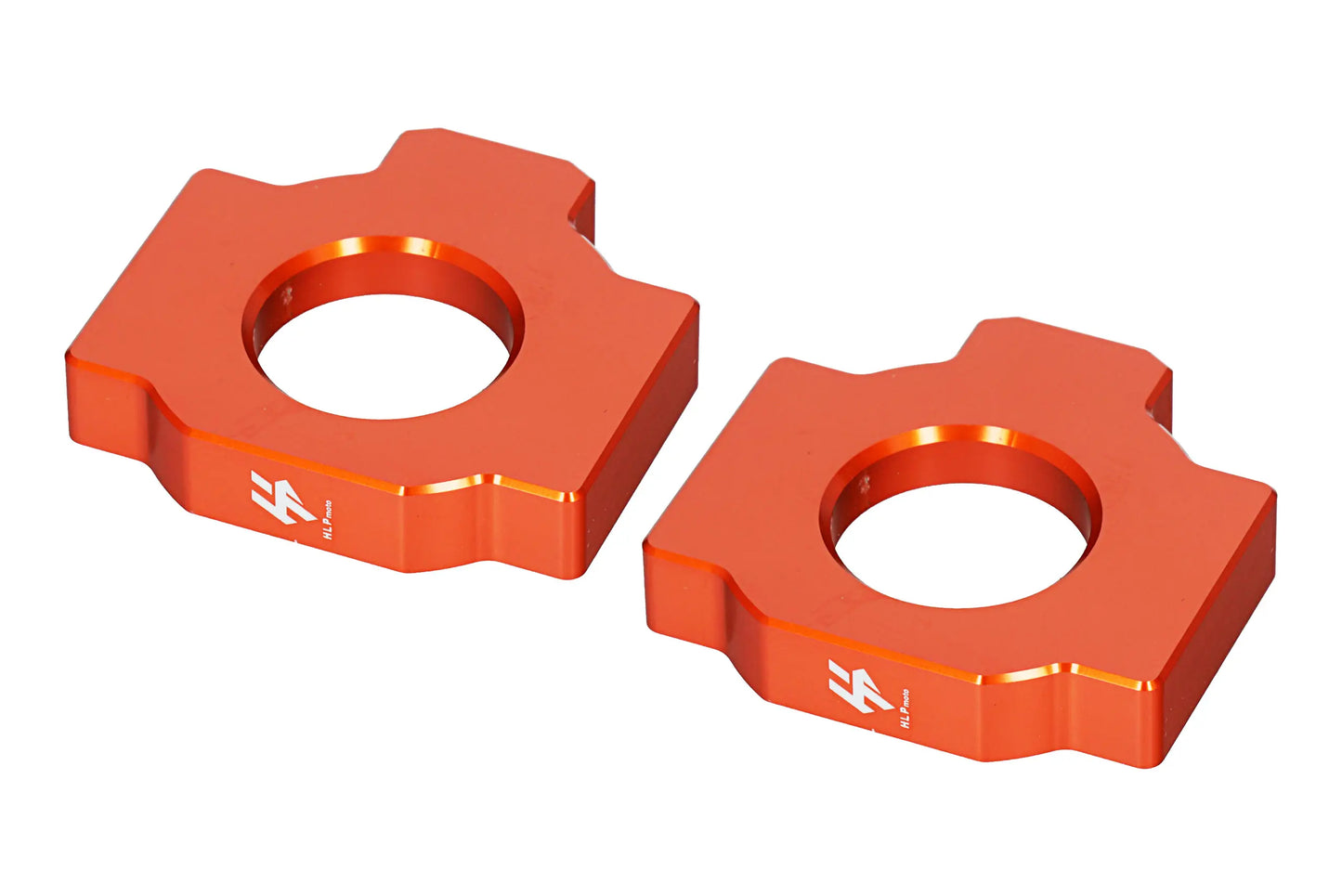 HLP MOTO - Rear Wheel Axle Tensioners - Set - CNC Anodized Aluminum - Orange - Husqvarna Enduro 701 Supermoto 701 KTM Adventure 1190 Adventure 990 Duke 690 SMC 690 Super Duke 990 Supermoto 690 Supermoto 990