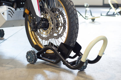 Yakk EXP 'AXEL' - Premium Motorcycle Front Stand - Multi Wheel/Omni Wheel Stand - Holder - Universal